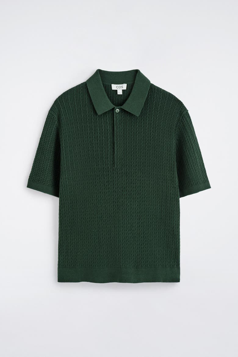 Cable-knit Cotton-linen Polo Shirt, Alternate, color, DARK GREEN