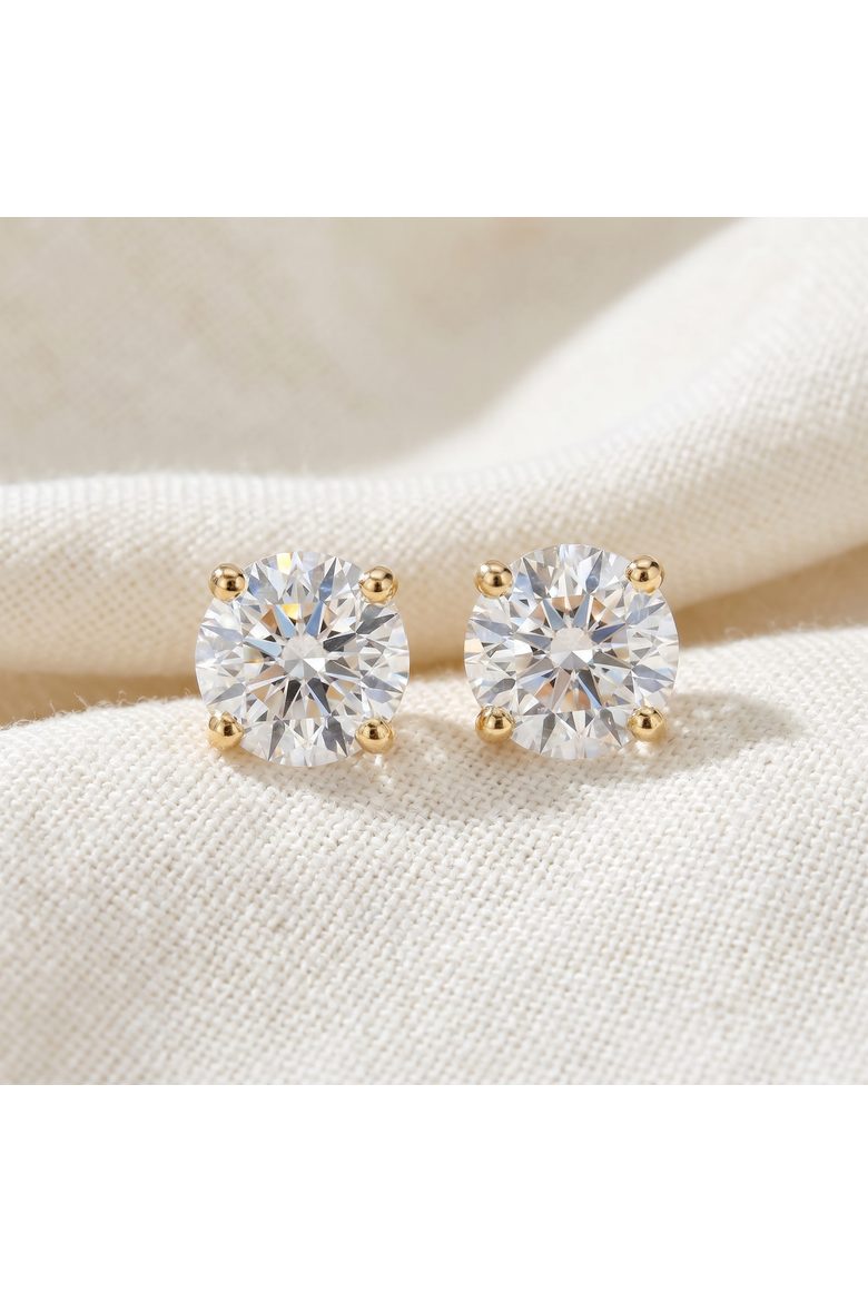 3 Ct T.W. Lab Grown Round Diamond Studs in 14k White, Yellow, or Gold, Alternate, color, White Gold - 1Ct