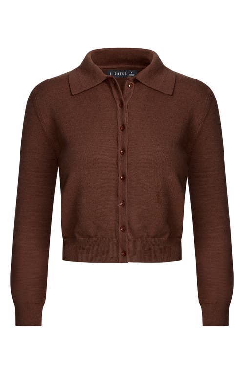 Lioness Awakening Crop Polo Cardigan In Chestnut Plain