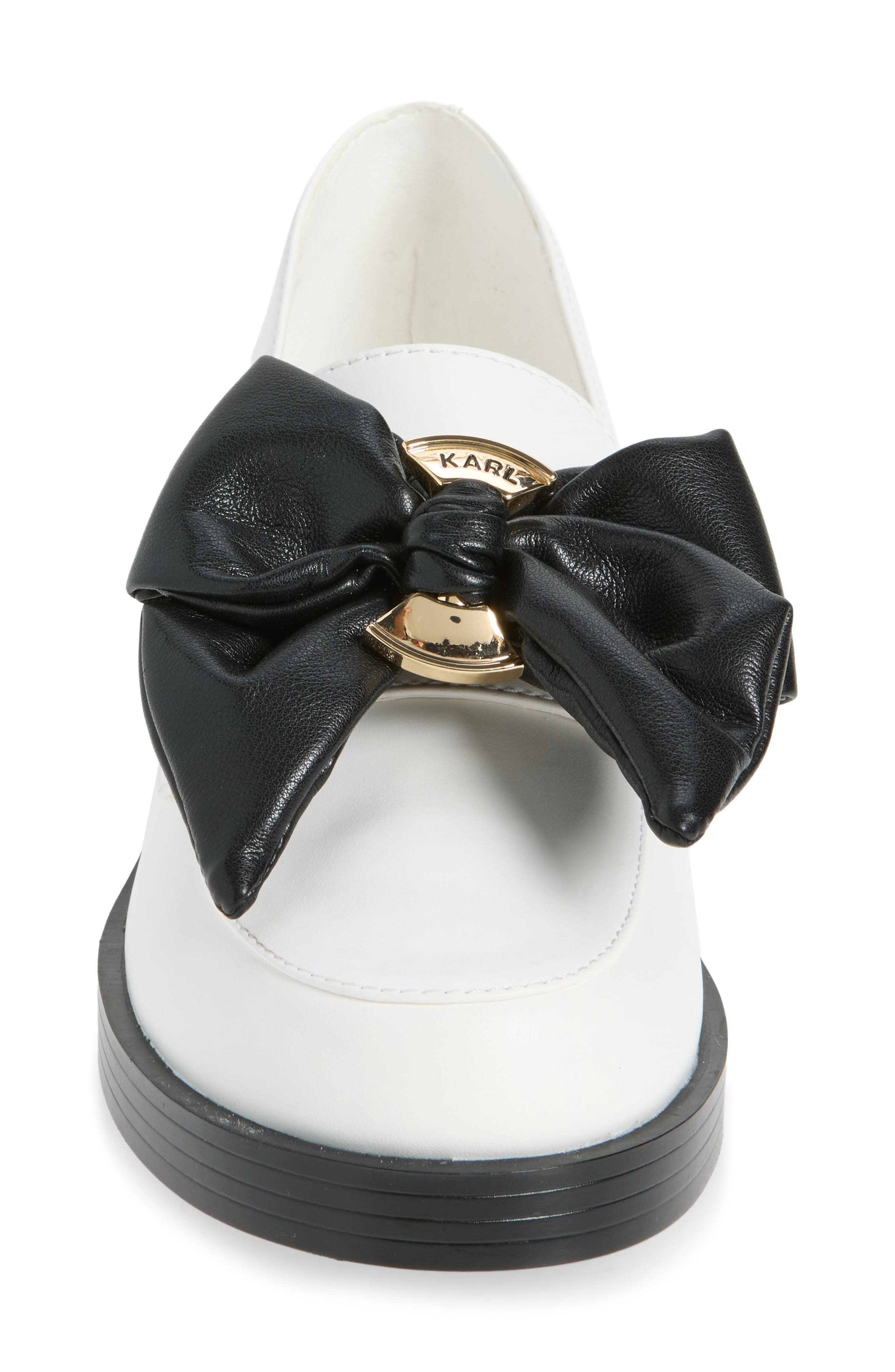 Camilia Fan Bow Loafer, Alternate, color, BRIGHT WHITE/ BLACK