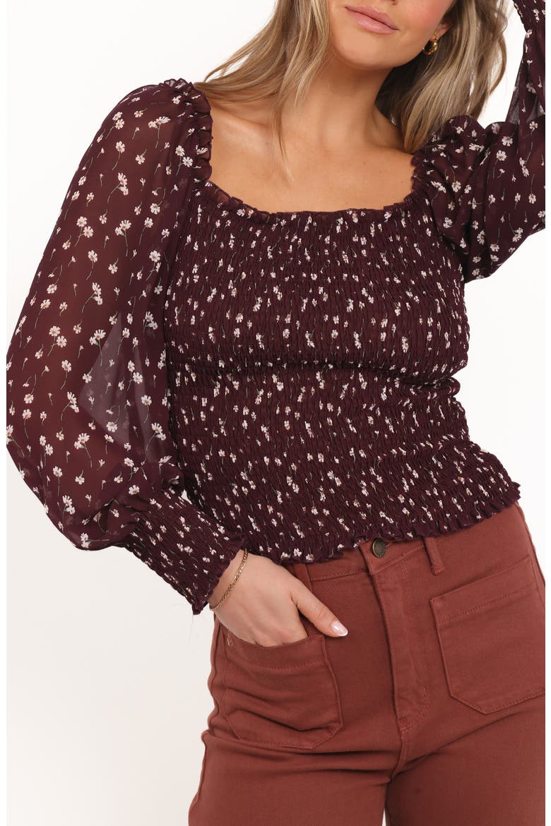 Greta Floral Smocked Top, Alternate, color, BURGUNDY FLORAL