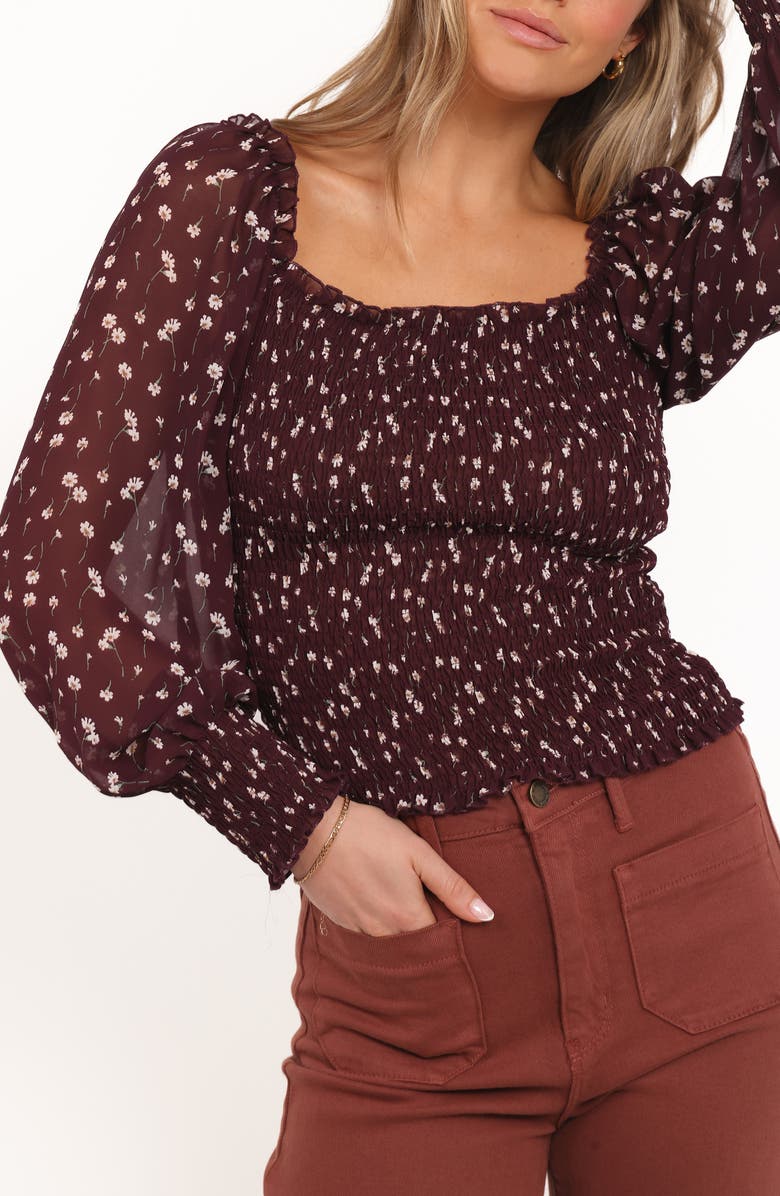 Petal & Pup Greta Floral Smocked Top, Alternate, color, Burgundy Floral
