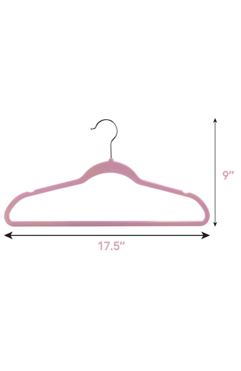 Elama 100 Piece Velvet Slim Profile Heavy Duty Felt Hangers with Stainless Steel Swivel Hooks, Alternate, color, Pink
