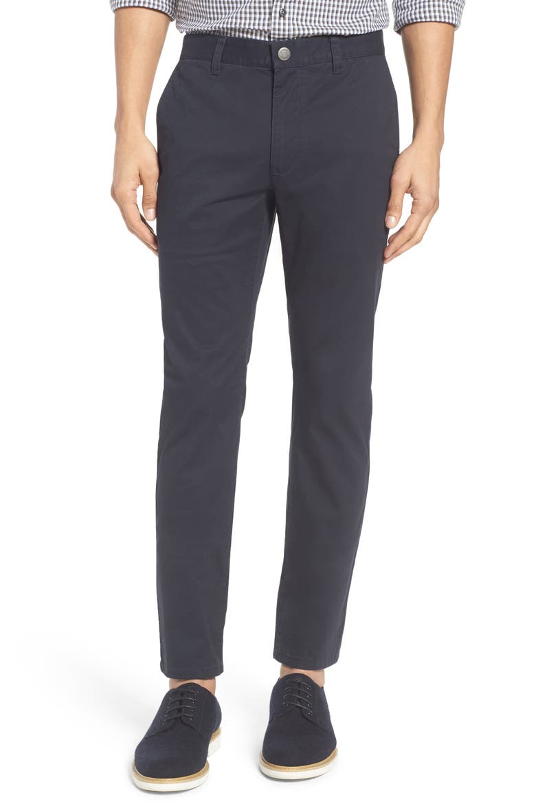 Tailored Fit Washed Stretch Cotton Chinos, Alternate, color, JET BLUES