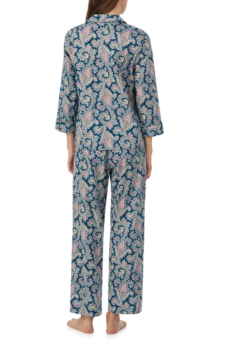 Print Cotton Blend Three-Quarter Sleeve Ankle Length Pajamas, Alternate, color, MULTI PAISLEY