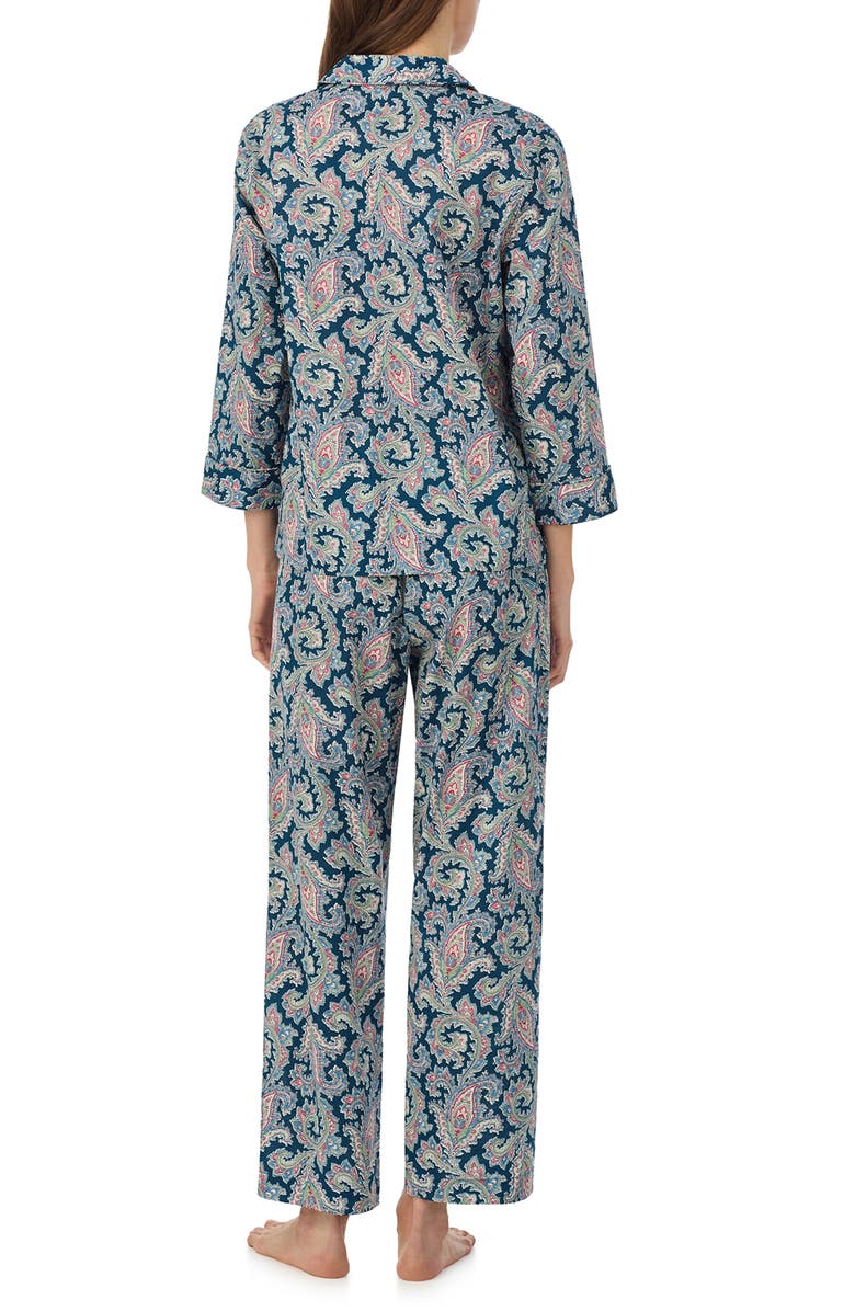 Lauren Ralph Lauren Print Cotton Blend Three-Quarter Sleeve Ankle Length Pajamas, Alternate, color, 