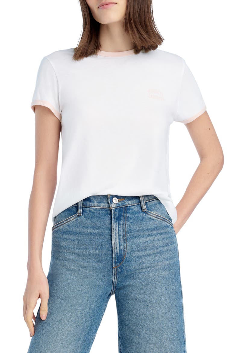 The Collegiate Chest Logo Ringer T-Shirt, Main, color, WHITE/ PALE PINK