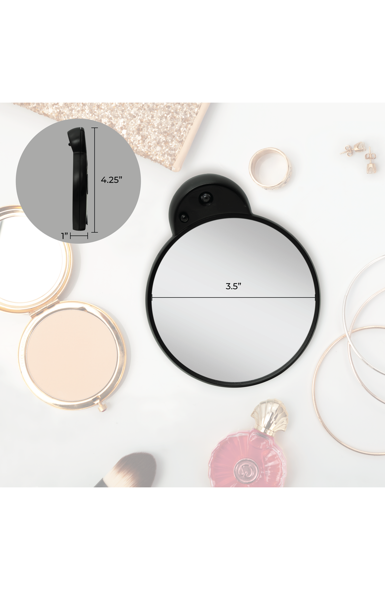 Zadro Lighted Compact Mirror with 10X Magnification & Retractable Suction Cups, Alternate, color, Black