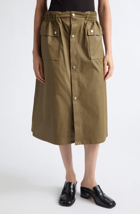 Stretch Cotton Midi Skirt