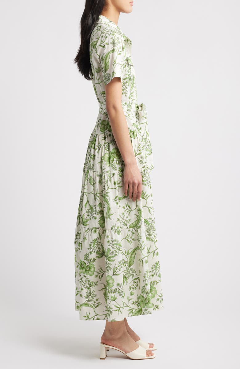 ZOE AND CLAIRE Floral Tiered Cotton Shirtdress, Alternate, color, Green Multi