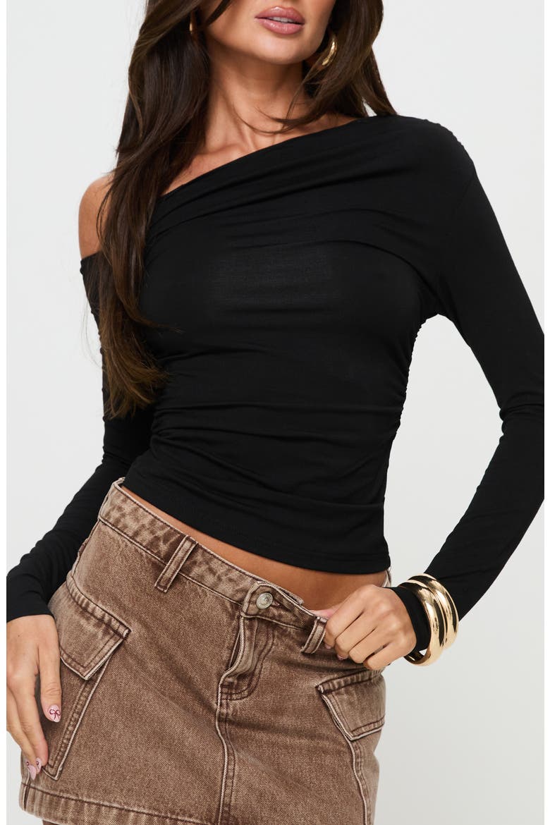 Beller One-Shoulder Crop Top, Main, color, BLACK