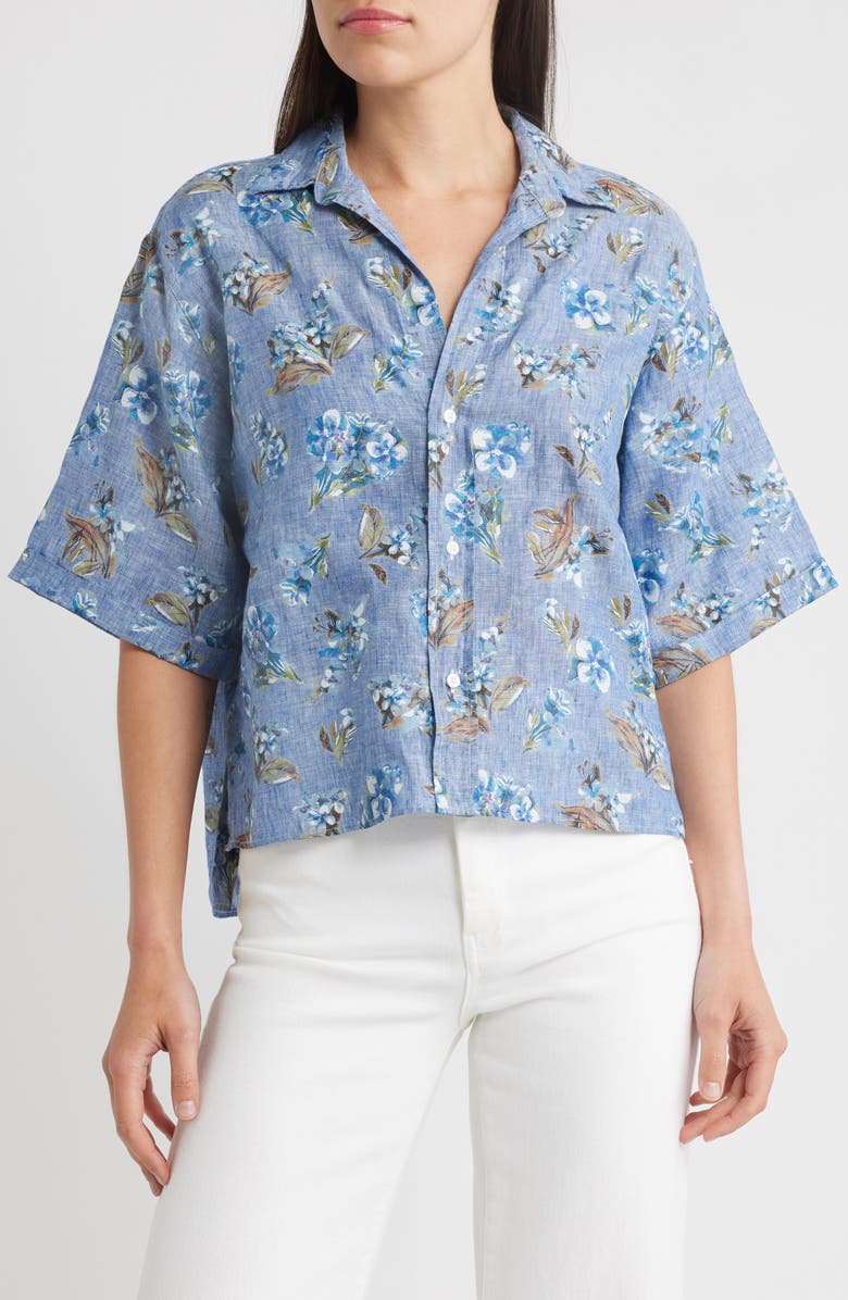 Frank & Eileen Short Sleeve Linen Button-Up Shirt, Main, color, Blue Flora