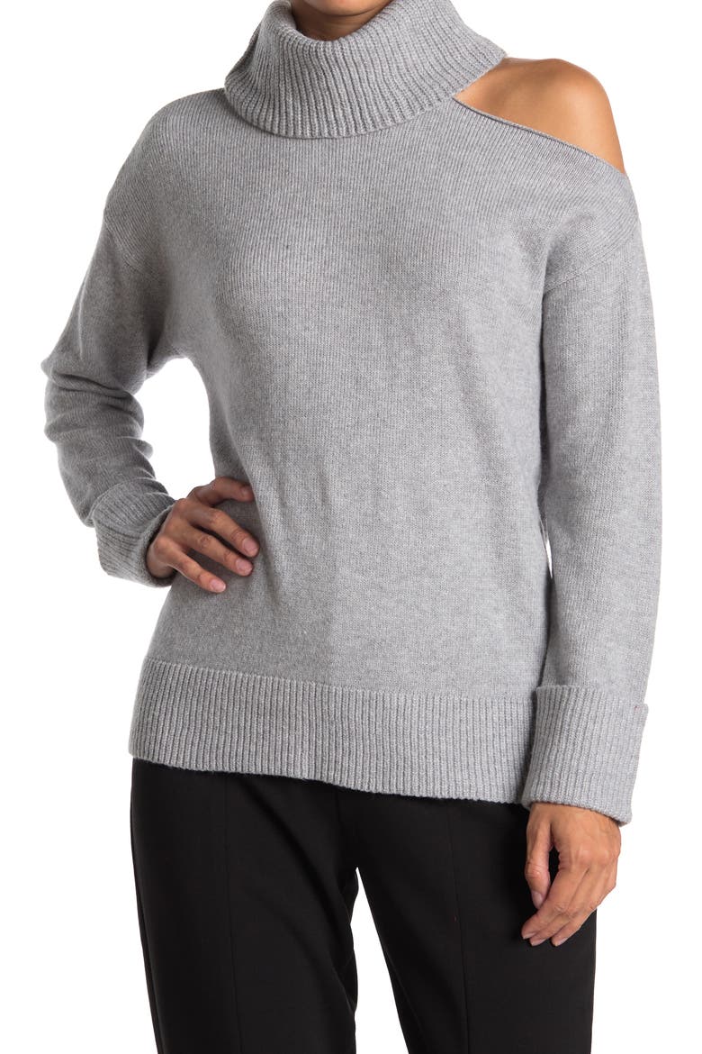 Cutout Shoulder Turtleneck Sweater, Main, color, SILVER HTHR