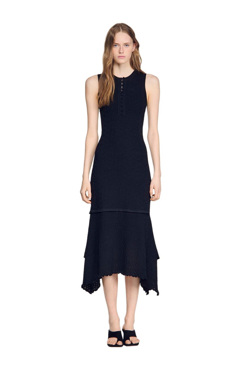 SANDRO Fancy pointelle dress, Main, color, Black