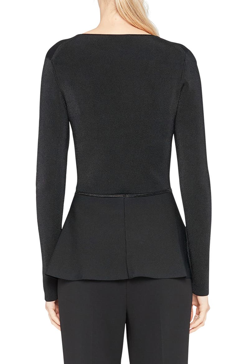 Compact Crepe Peplum Pullover, Alternate, color, BLACK
