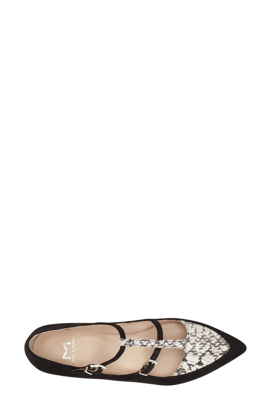 'Shane' Flat, Alternate, color, BLACK/ WHITE SNAKE SUEDE