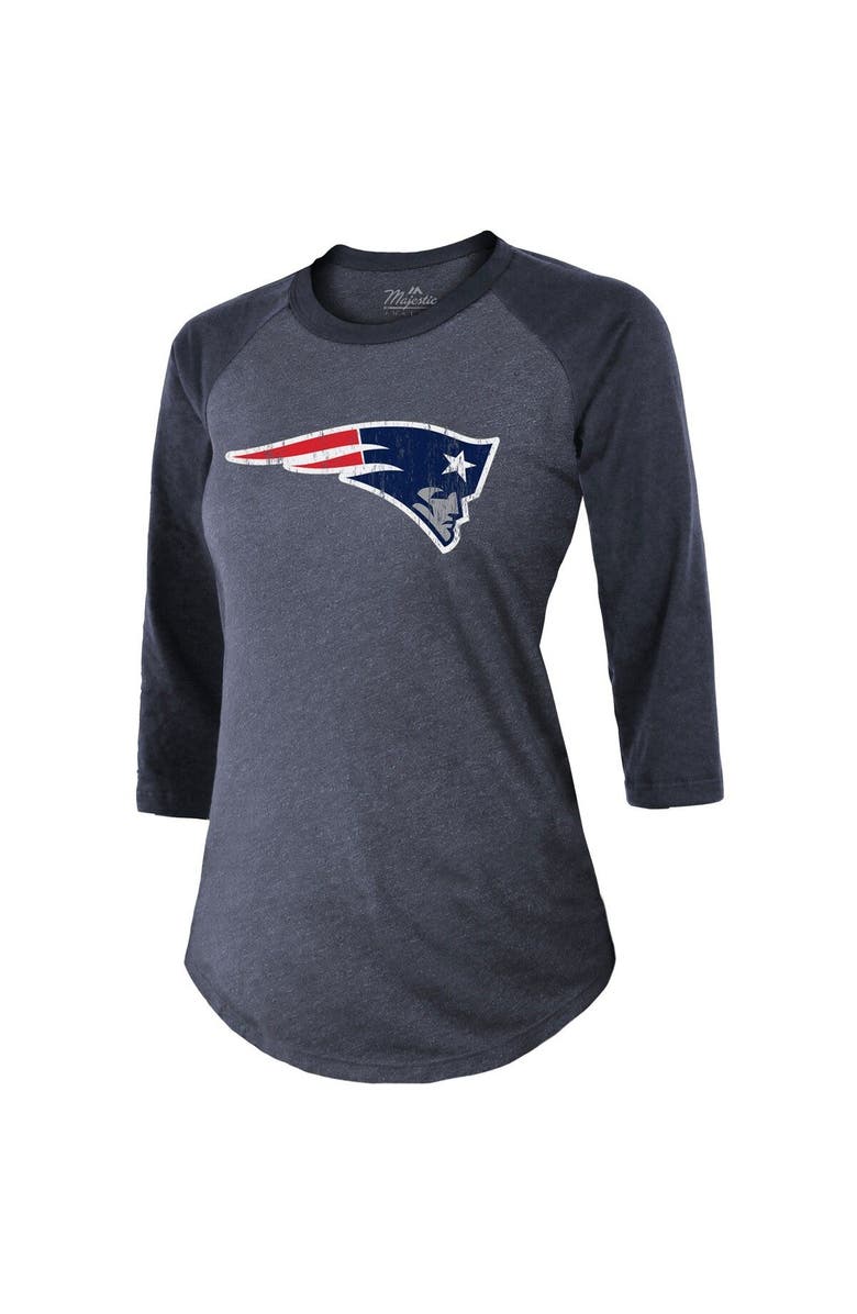 Majestic Threads Women's Majestic Threads Mac Jones Navy New England Patriots Player Name & Number Raglan Tri-Blend 3/4-Sleeve T-Shirt, Alternate, color,
