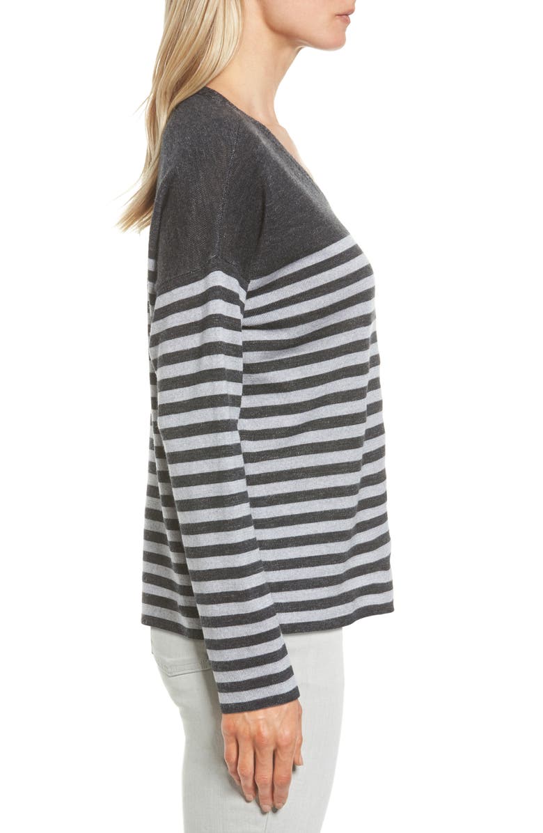 Eileen Fisher Stripe Merino Wool Pullover, Alternate, color, Charcoal/ Dark Pearl