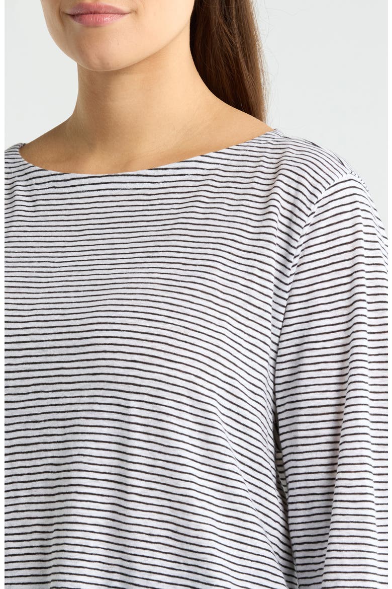 Stripe Slim Fit Organic Linen Top, Alternate, color, WHITE/ BLACK