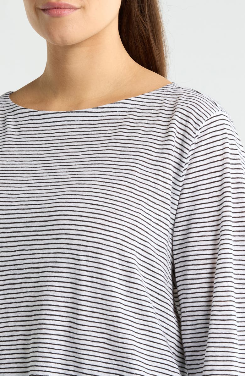 Eileen Fisher Stripe Slim Fit Organic Linen Top, Alternate, color, White/ Black