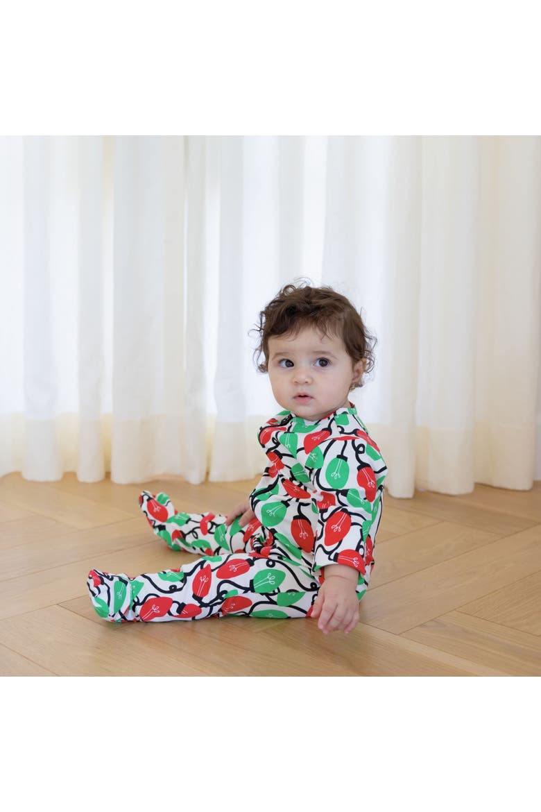 Organic Cotton Zip Footie in Holiday Lights, Alternate, color, Red & Pink Hearts