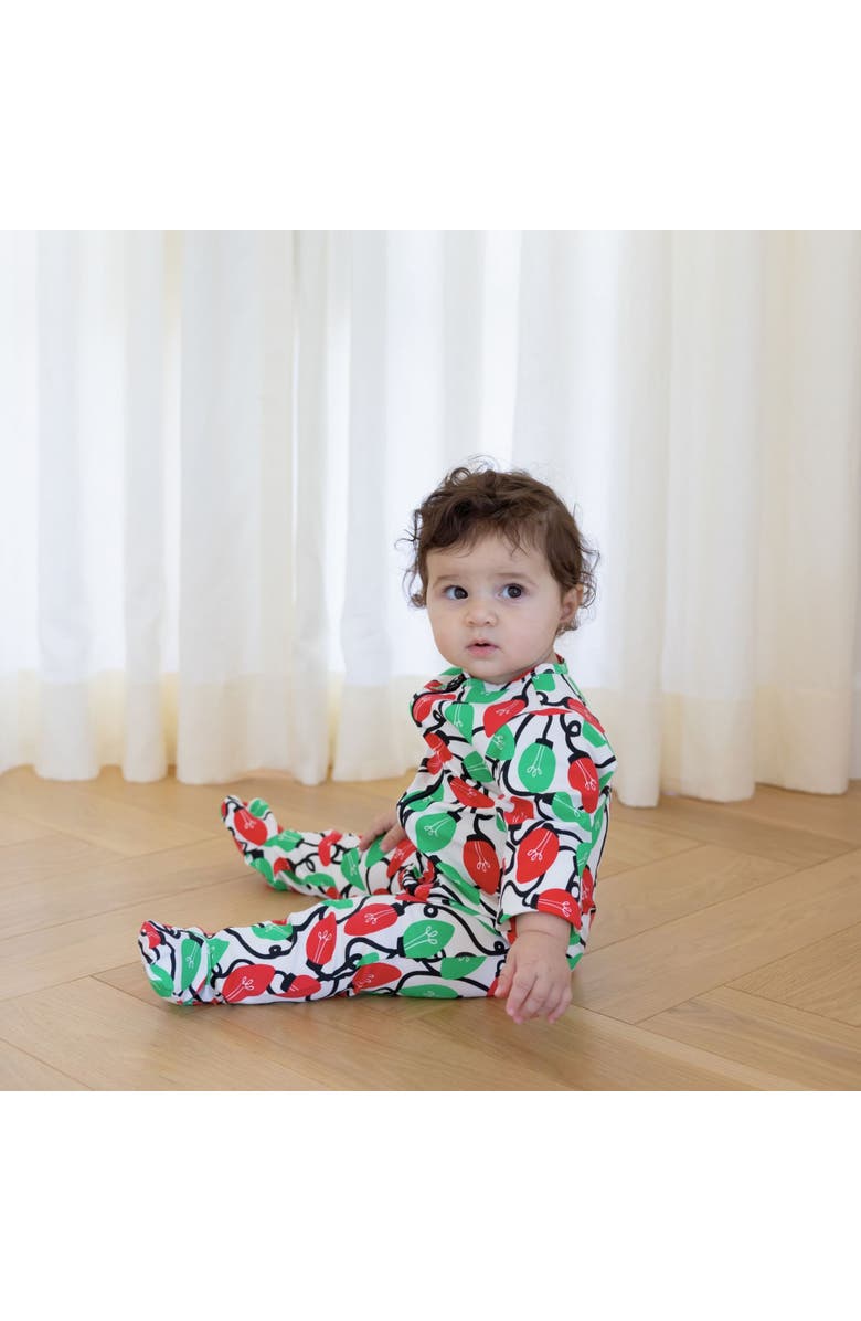 Norani Organic Cotton Zip Footie in Holiday Lights, Alternate, color, Red & Green