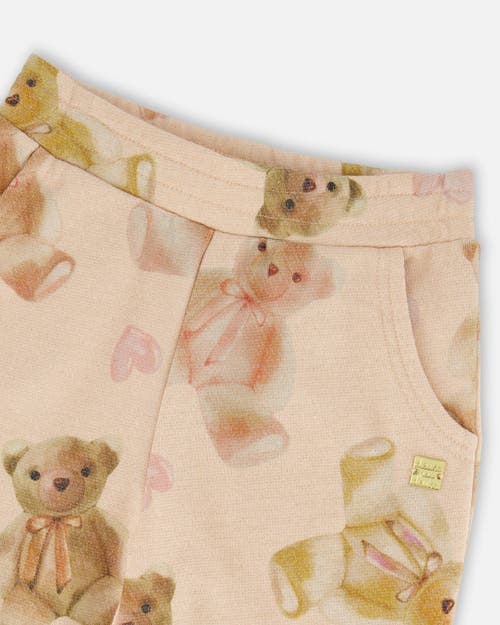 Deux Par Deux Glittering French Terry Sweatpants Teddy Bear In Multi