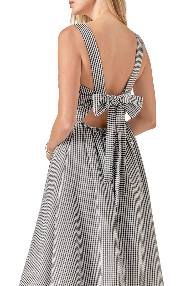 English Factory Gingham Sleeveless Tie Back Midi Dress, Alternate, color, Black/ White Gingham