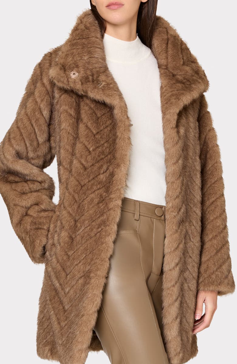 Milly Dayna Chevron Faux Fur Coat, Alternate, color, Brown