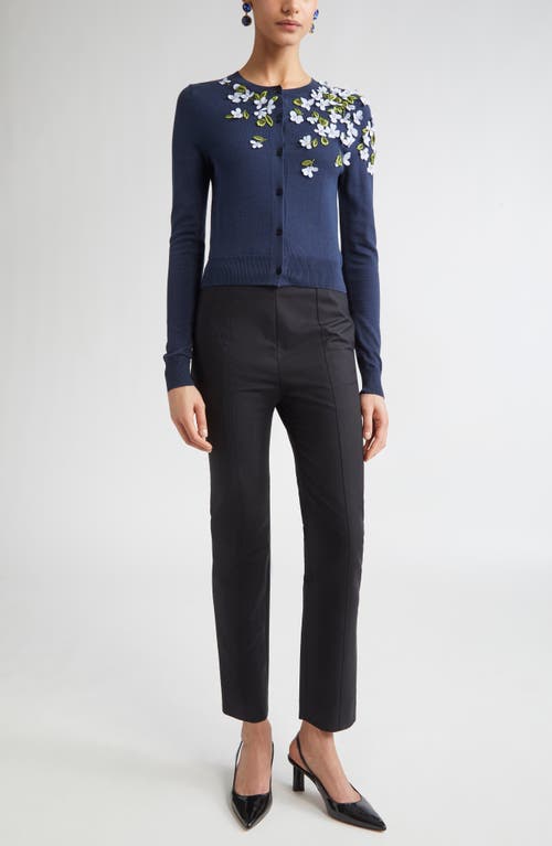 Carolina Herrera Floral Embroidered Crewneck Cardigan