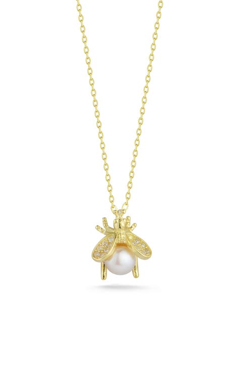 Cultured Freshwater Pearl Bee Pendant Necklace