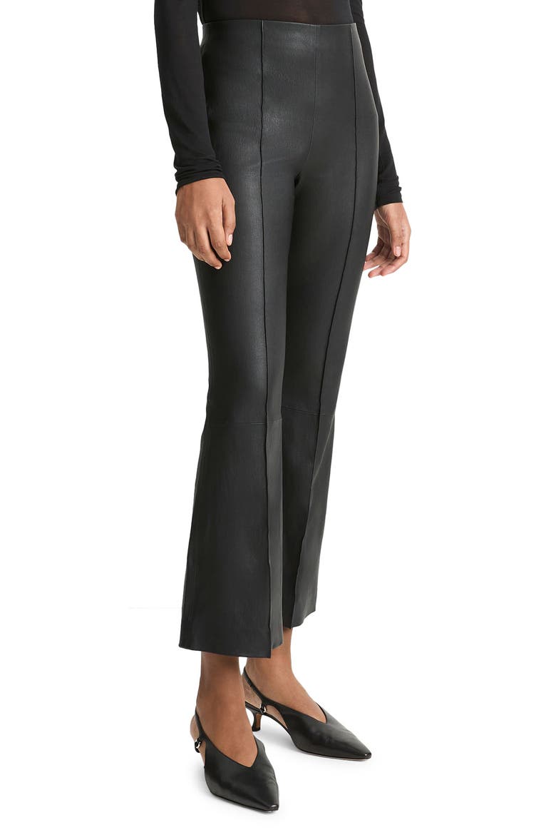 Crop Flare Stretch Leather Pants, Alternate, color, BLACK
