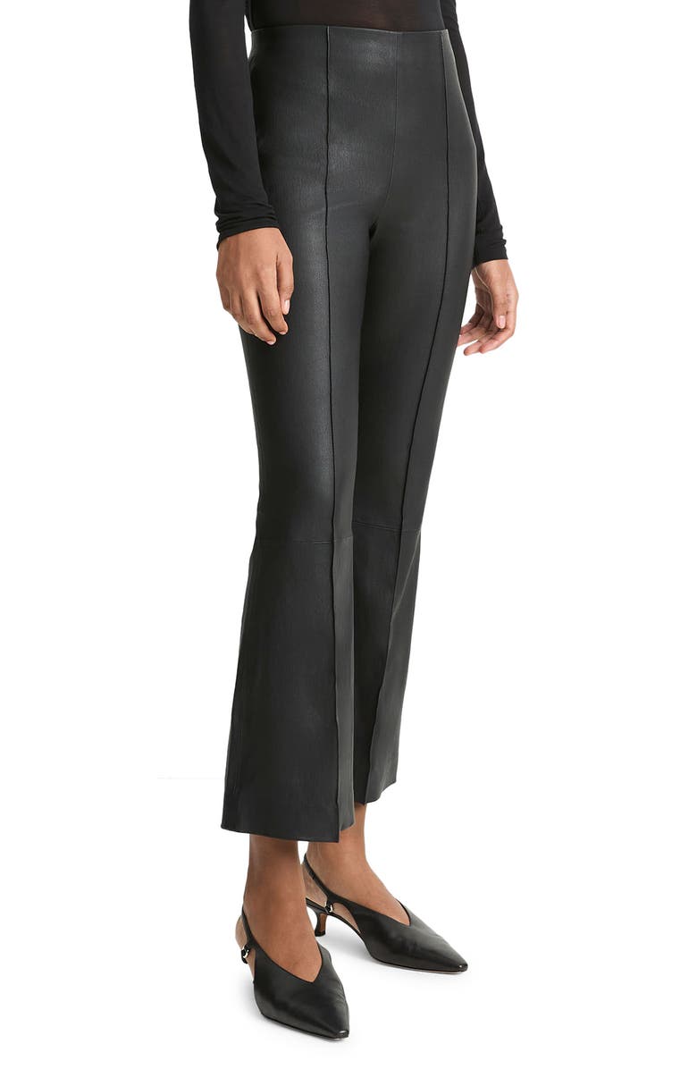 Vince Crop Flare Stretch Leather Pants, Alternate, color, Black