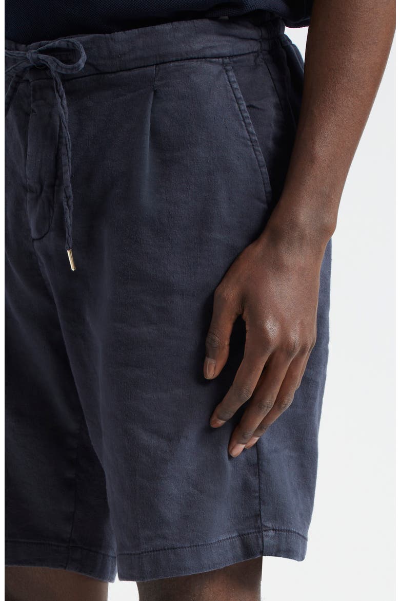 Pleated Stretch Linen & Cotton Jersey Shorts, Alternate, color, NAVY