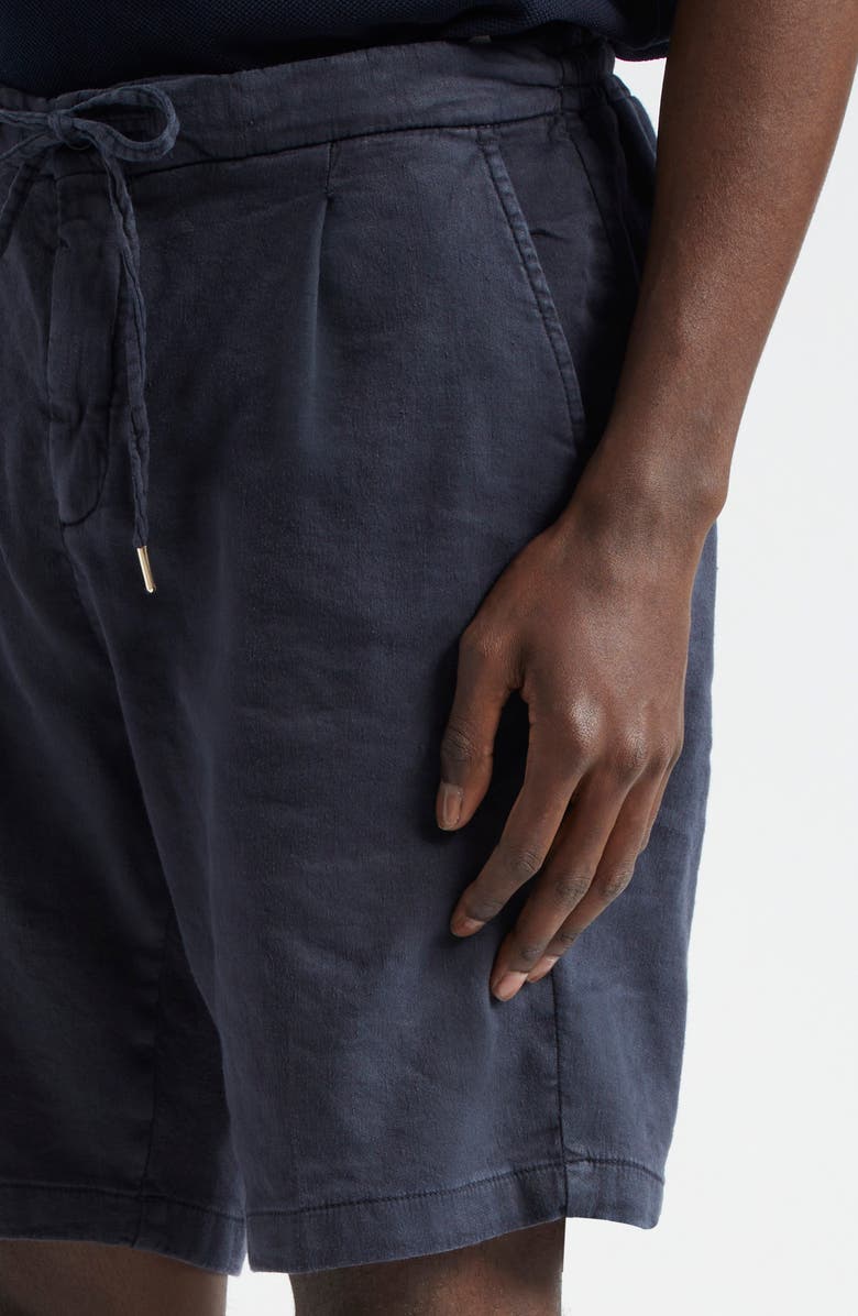 Thom Sweeney Pleated Stretch Linen & Cotton Jersey Shorts, Alternate, color, Navy