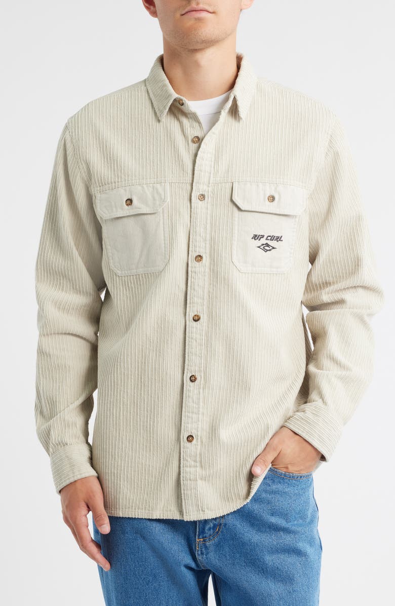 Rip Curl Raw Energy Cotton Corduroy Button-Up Shirt, Alternate, color, Bone