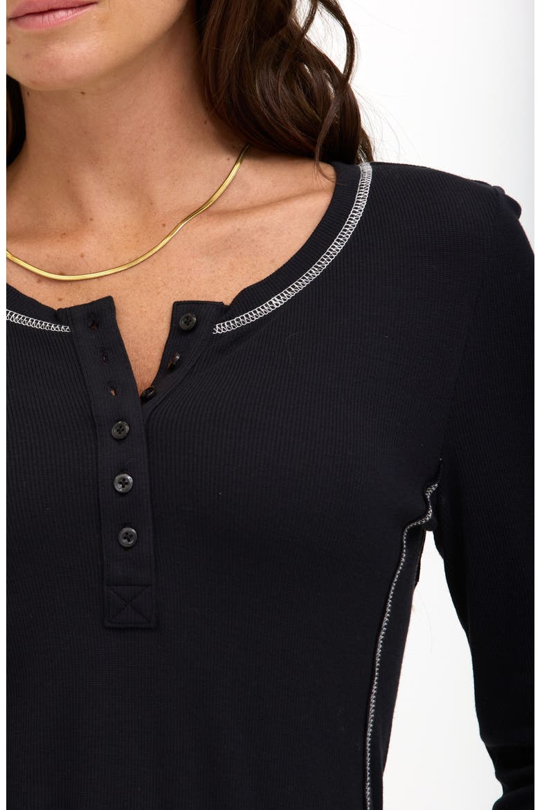 Alida Feather Rib Henley, Alternate, color, BLACK / TAPIOCA