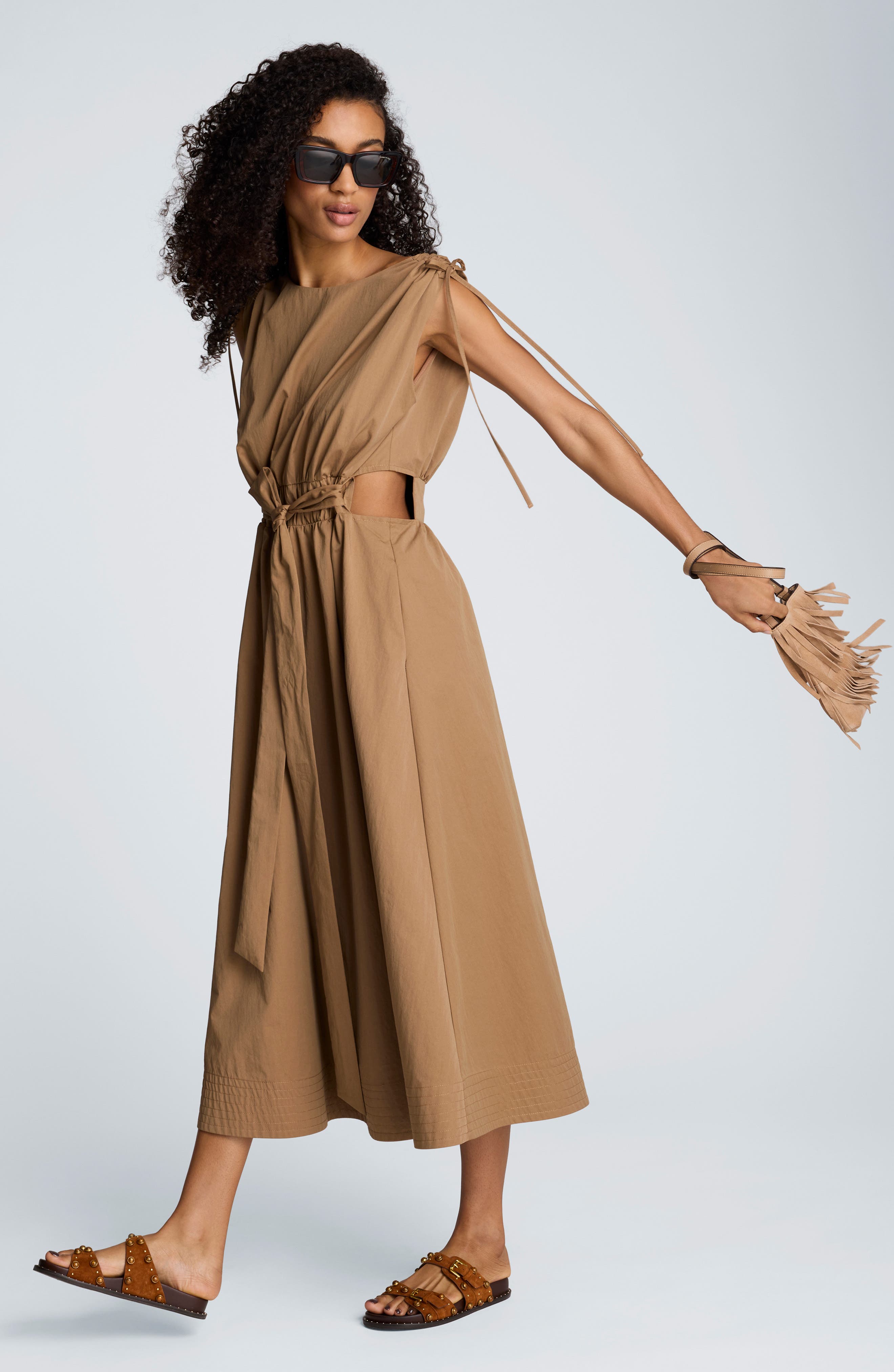 ruched cut out midi dress Kenneth Cole Women's Ruched Waist Midi Dress, 12