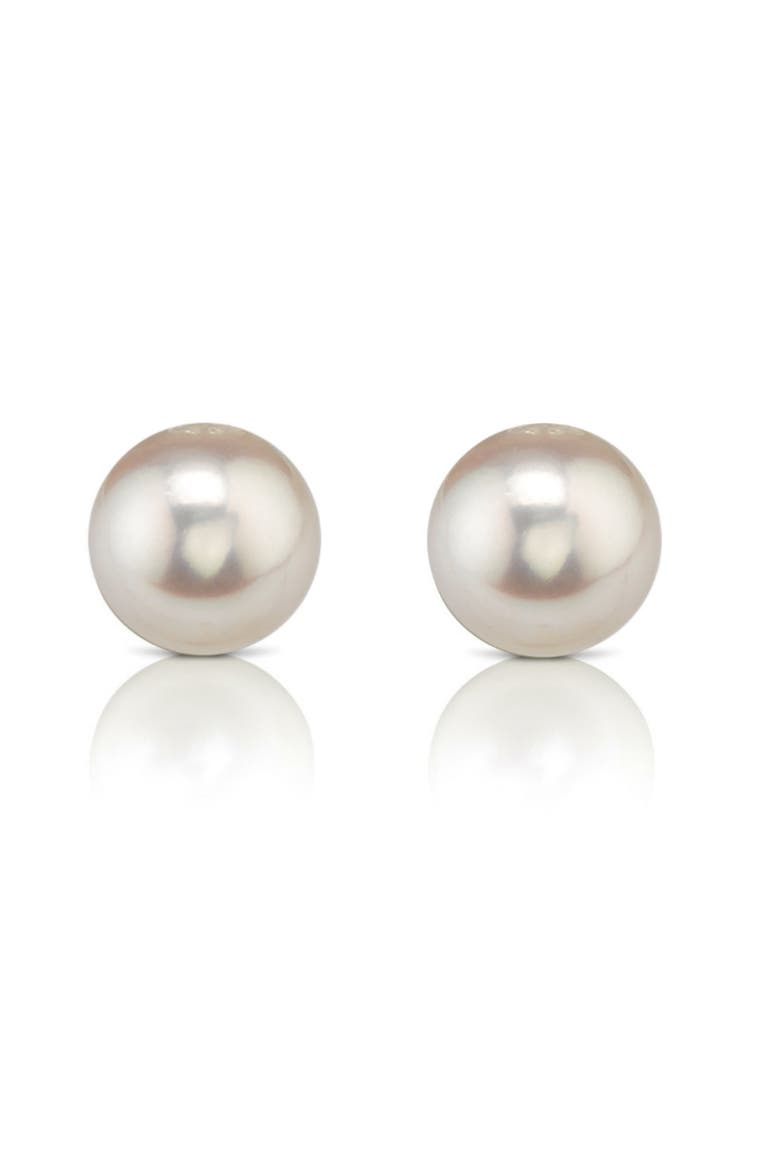 8.0-8.5mm Certified Hanadama Akoya Round Pearl Stud Earrings, Main, color, Yellow Gold