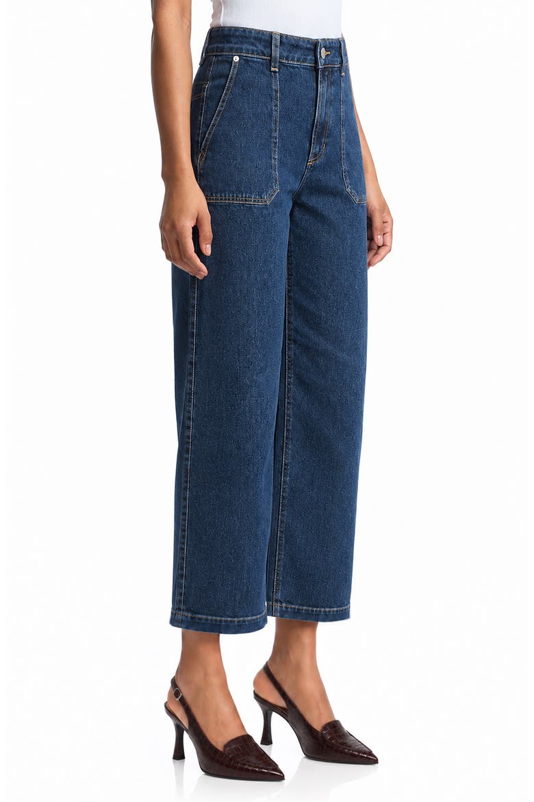 High Waist Patch Pocket Straight Leg Jeans, Alternate, color, DARK WASH