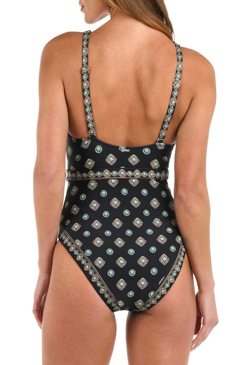 Lisa Southwestern Belted One-Piece Swimsuit, Alternate, color, BLACK
