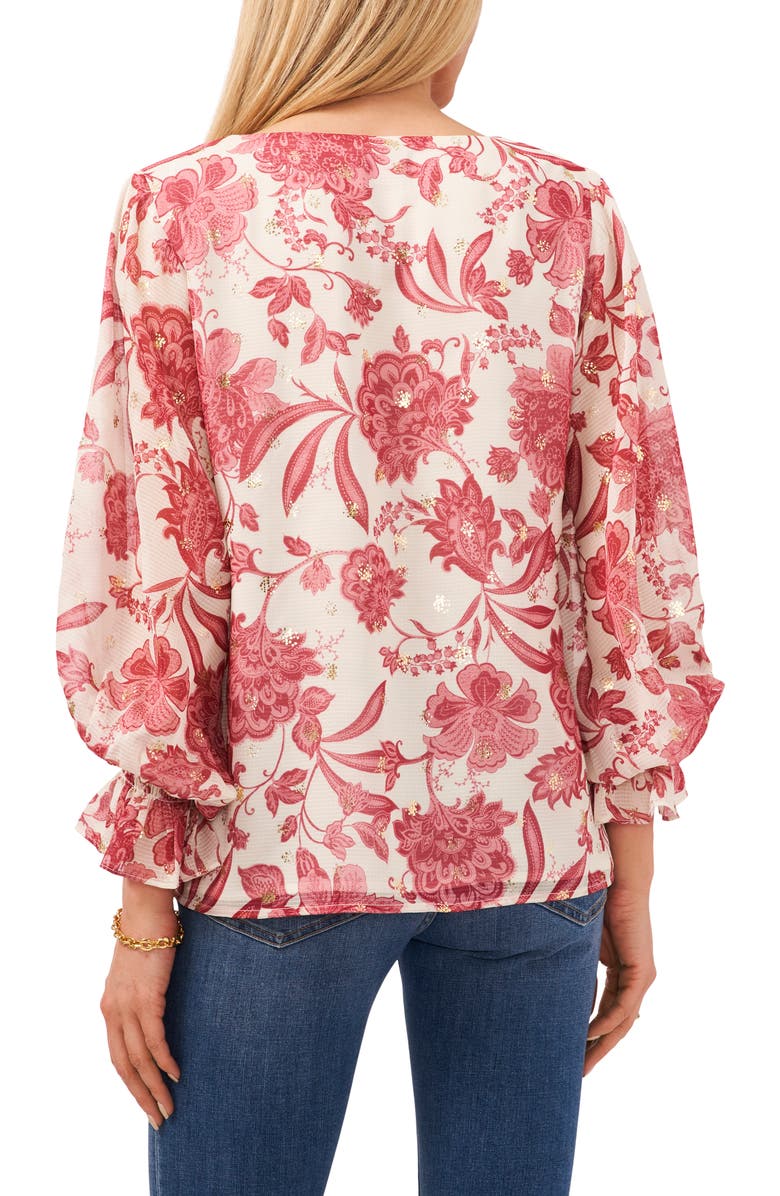 Vince Camuto Gemma Floral Print Bell Sleeve Top, Alternate, color, Light Birch