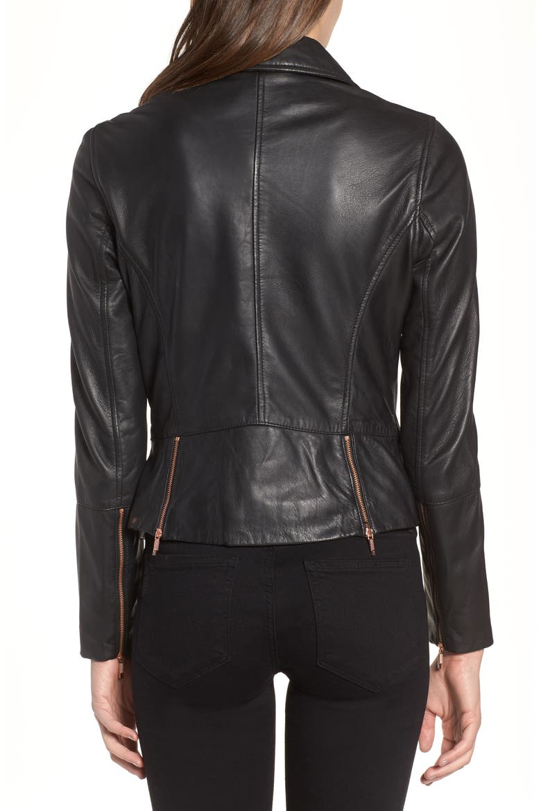 Lizia Leather Biker Jacket, Alternate, color, BLACK