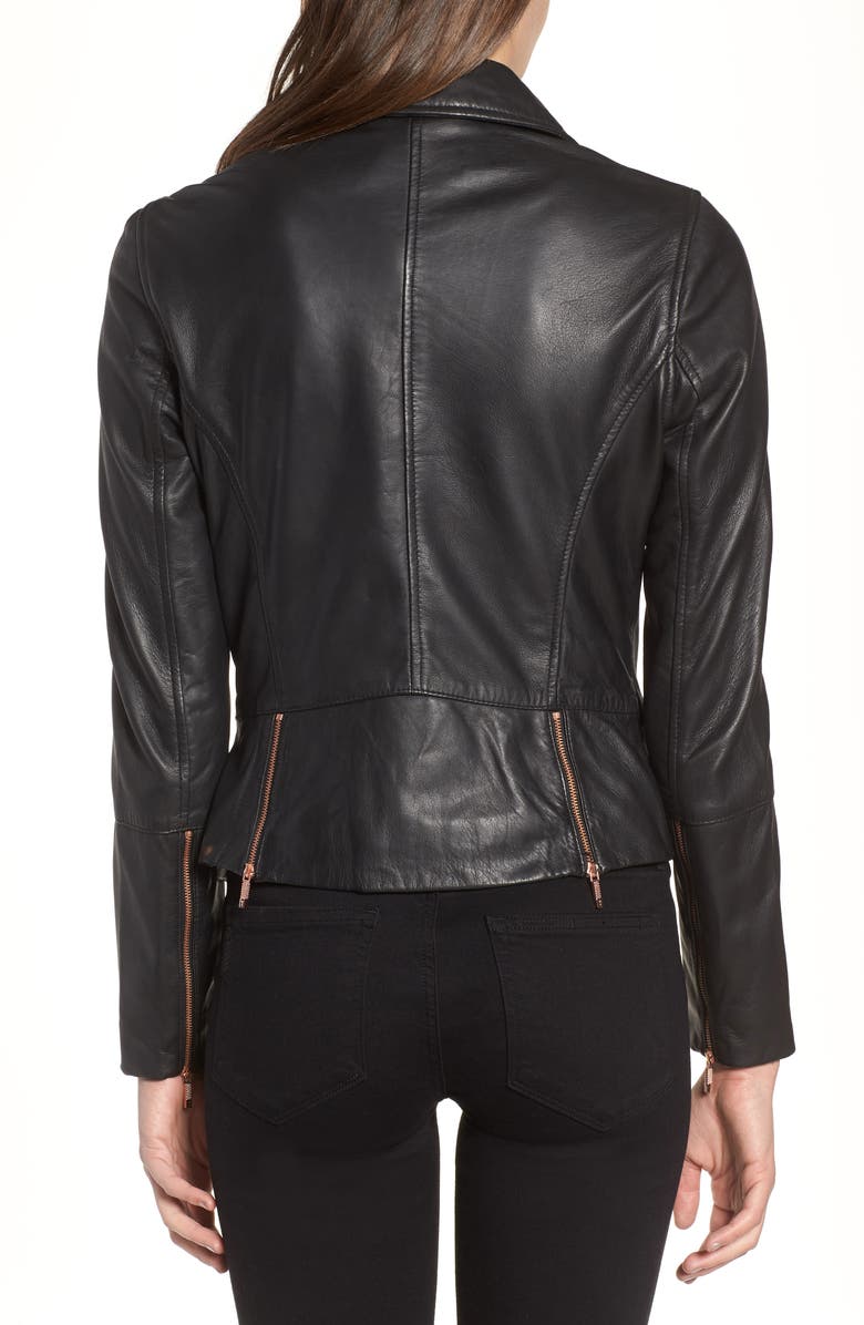 Ted Baker London Lizia Leather Biker Jacket, Alternate, color, 