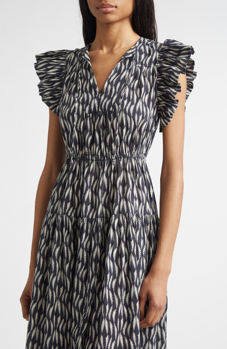 Ulla Johnson Kairi Flutter Sleeve Midi Dress, Alternate, color, Graphite