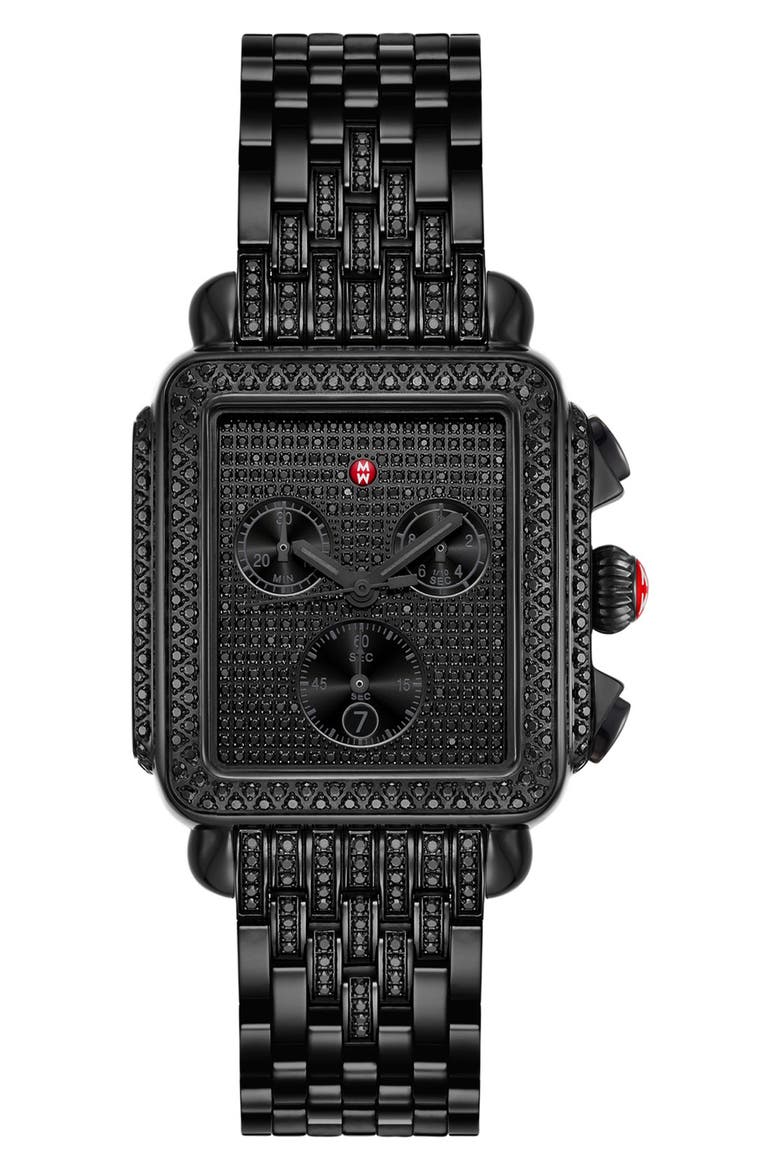Deco Diamond Chronograph Bracelet Watch, 33mm, Main, color, BLACK