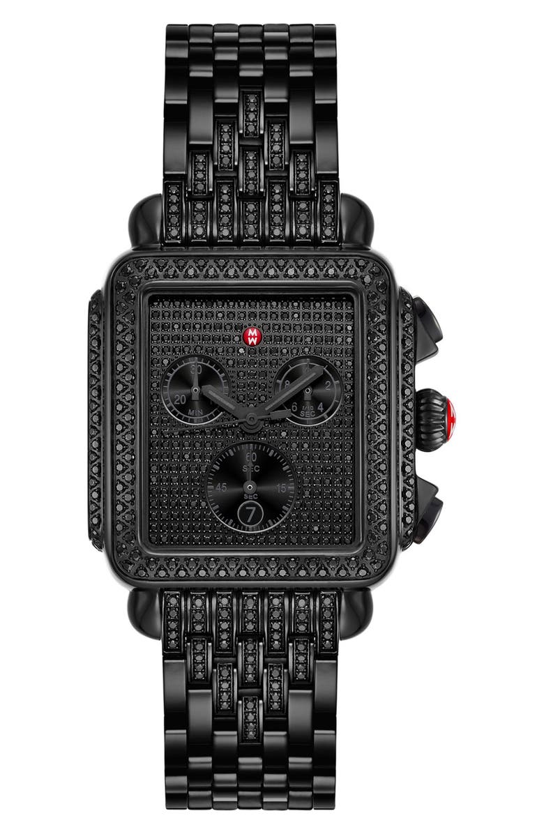 MICHELE Deco Diamond Chronograph Bracelet Watch, 33mm, Main, color, 