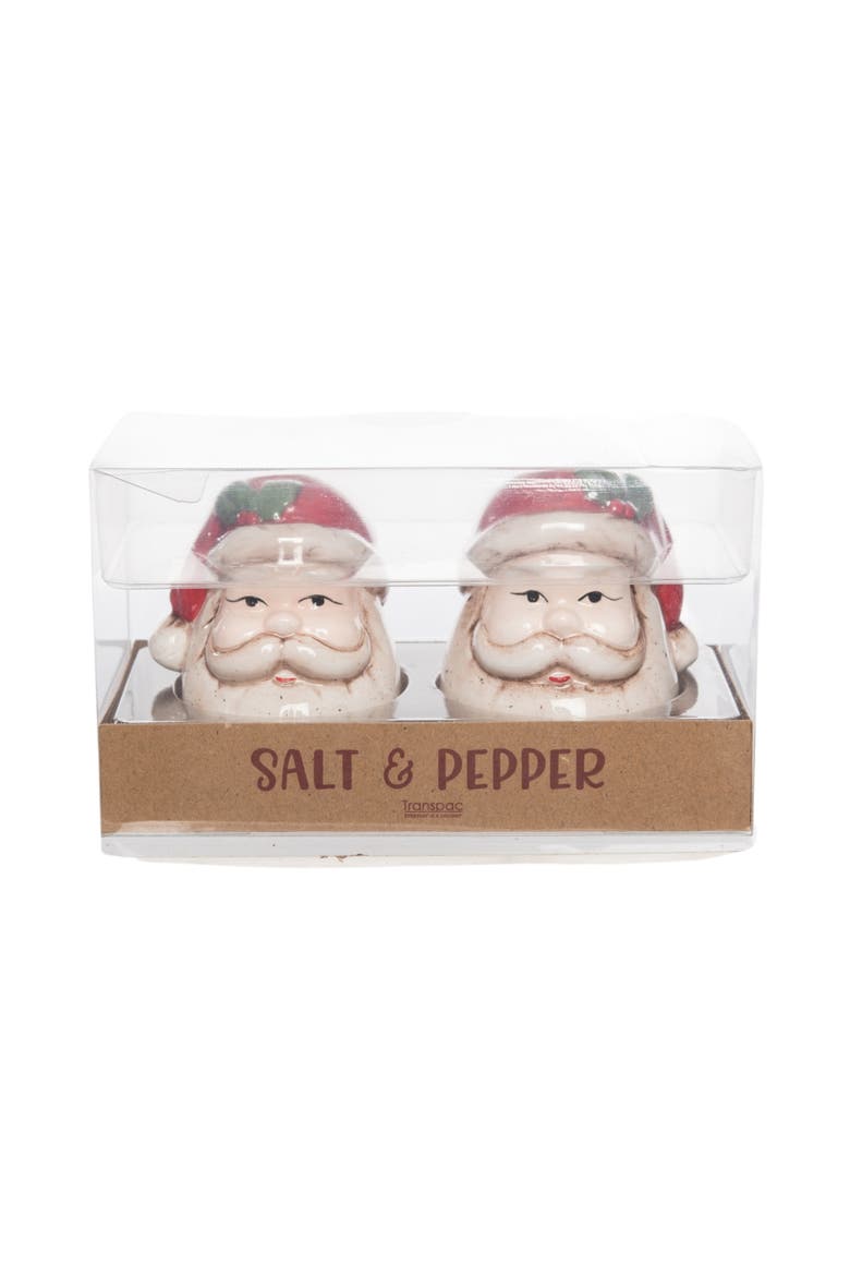 Ceramic Santa Head Salt and Pepper Shakers Multicolor Christmas Decor, Alternate, color, Multicolored