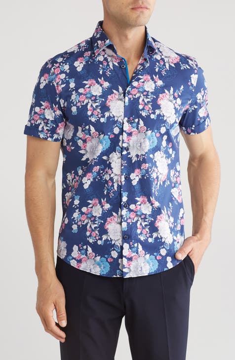 Floral Print Short Sleeve Button-Up Shirt