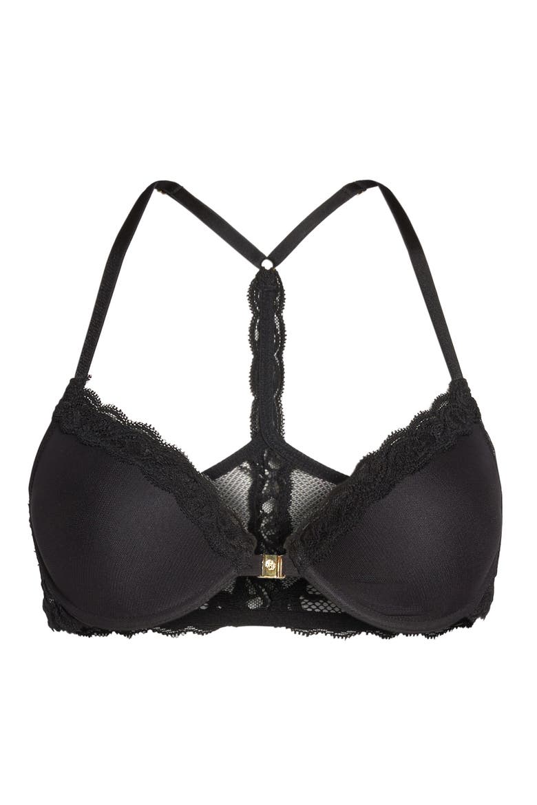 Feathers T-Back Bra, Alternate, color, BLACK